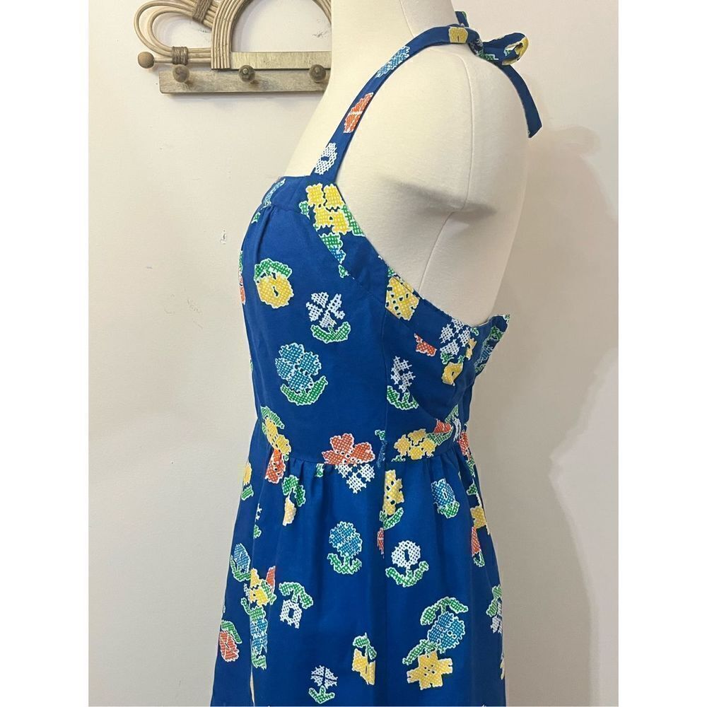 Malia Honolulu Vintage 60s Blue Floral Halter Dress XS - Picture 3 of 13